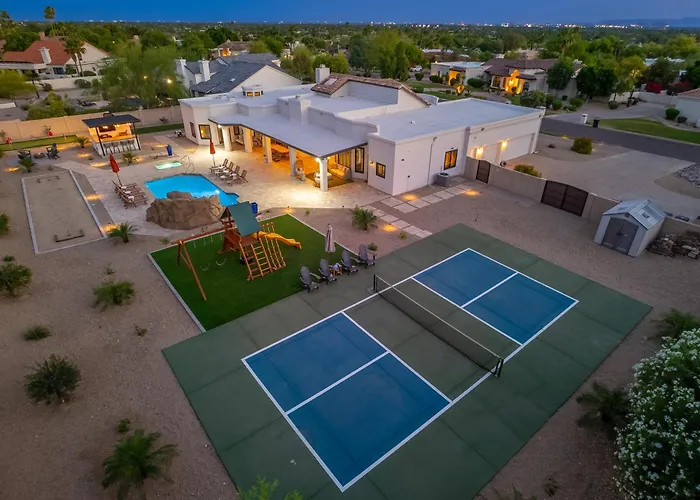 Villa Luxury Oasis Slide Pool Pickleball Game