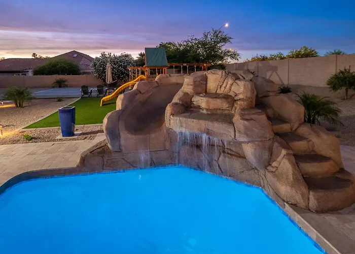 Luxury Oasis Slide Pool Pickleball Game Villa