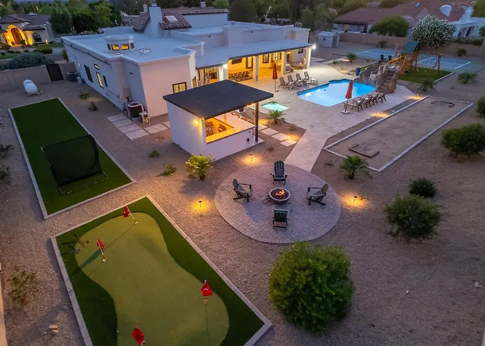 Luxury Oasis Slide Pool Pickleball Game Villa Scottsdale