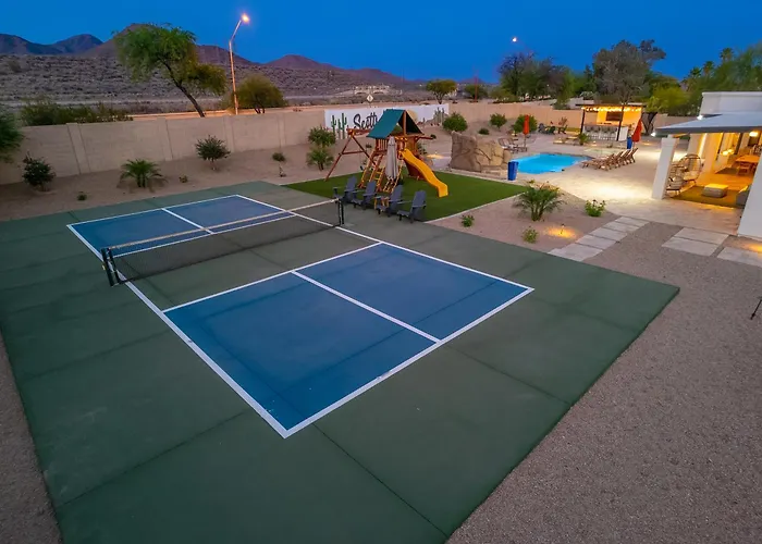 Luxury Oasis Slide Pool Pickleball Game Scottsdale