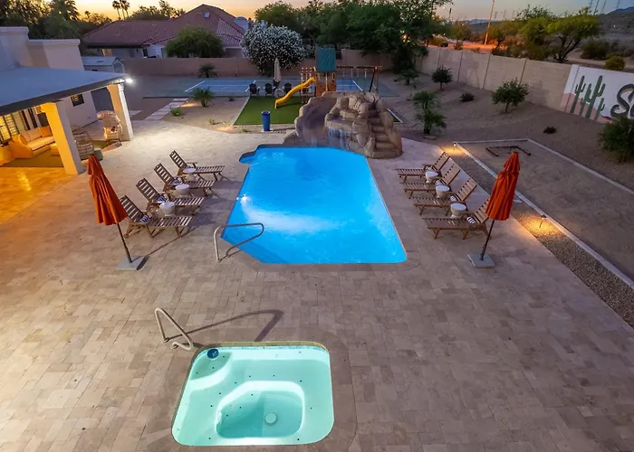 Luxury Oasis Slide Pool Pickleball Game Scottsdale