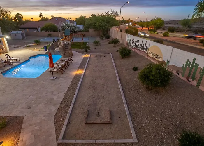 Villa Luxury Oasis Slide Pool Pickleball Game Scottsdale