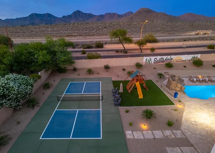 Villa Luxury Oasis Slide Pool Pickleball Game *