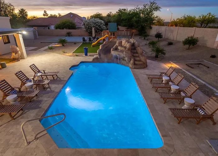 Luxury Oasis Slide Pool Pickleball Game Villa