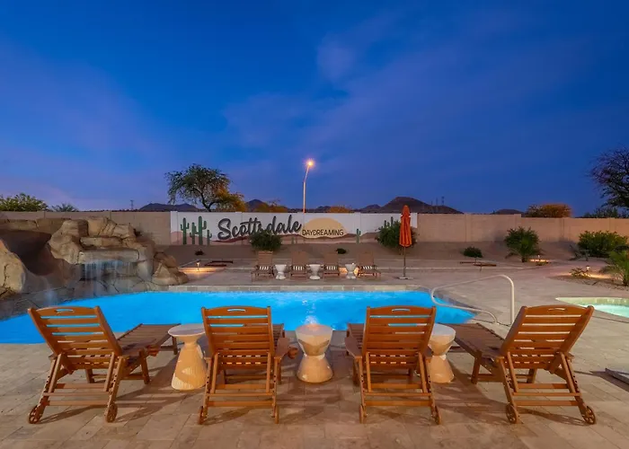 Luxury Oasis Slide Pool Pickleball Game Villa Scottsdale