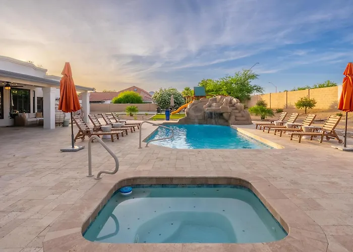 Luxury Oasis Slide Pool Pickleball Game Villa Scottsdale